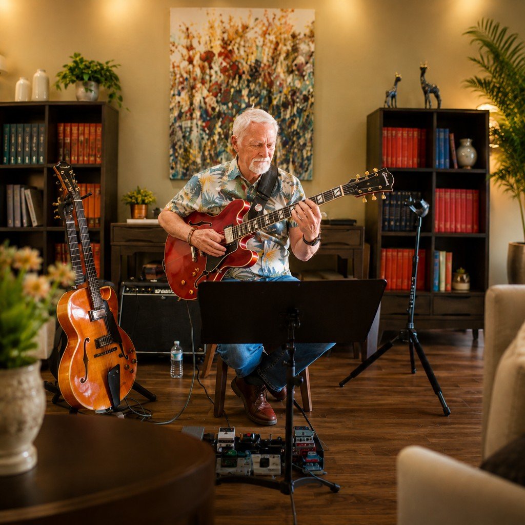 Senior resident enjoying music at Hummingbird Independent Living